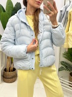 KURTKA PUCHOWA PREMIUM dzianinowy kaptur puch naturalny _ baby blue UNI