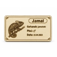 Grawerowana plakietka dla kameleona imię, płeć, data, odmiana do terrarium