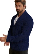 Męski Kardigan Old Money – Geometryczny Nadruk, Guziki, Jesień/Zima