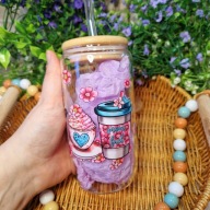 Kubek szklanka 500ml ze słomką i pokrywką prezent na Dzień Matki handmade