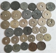 zestaw monet Belgia dużo przedwojennych każda inna 33 szt.