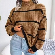 ELEGANCKI SWETER DAMSKI CIEPLY JESIENNY ZIMOWY W PASKI