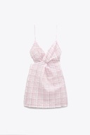 Z A R A sukienka mini Barbie wycięcia krata różowa pudrowa popcorn preppy