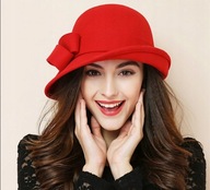 KAPELUSZ DAMSKI VINTAGE CZERWONY RETRO ELEGANCKI KLASYCZNY WEŁNIANY FILCOWY