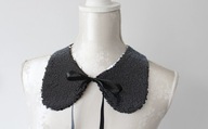 Kołnierzyk naszyjnik czarny biały cekinowy ze wstążką klasyczny fake collar