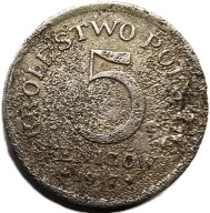 5 Fenigów z okresu Królestwa Polskiego, wybite w 1917 Moneta jest z żelaza.