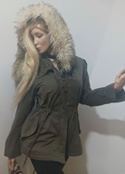 Z_a_r_a kurtka parka khaki z kapturem z futerkiem podpinka M