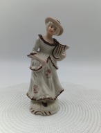 Dama z lirą śliczna figurka z porcelany z delikatnymi brązowymi zdobieniami