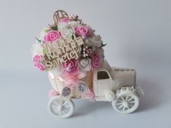 Pamiątka Samochód Komunia - Kwiaty Biel – Róż