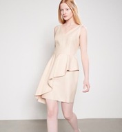 Reserved sukienka beżowa baskinka falbanka quiet luxury wesele elegancka S