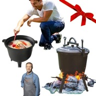 SOLIDNY KOCIOŁEK ŻELIWNY MOBILNY GARNEK MYŚLIWSKI SEZON 10L NA OGNISKO GRIL