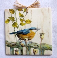 Robótkownia Kafelek obrazek 15x15 Ptak ptaki Kowalik i makówki