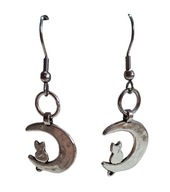 Kolczyki ręcznie wykonane kot kotek z księżycem wiszące