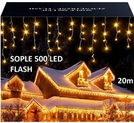 LAMPKI ZEWNĘTRZNE SOPLE LED 500 20m Światełka Świąteczne Choinkowe + FLASH