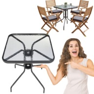 STOLIK OGRODOWY SZKLANY METALOWY KAWOWY NA BALKON TARAS KWADRATOWY 60X60
