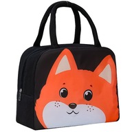 Torba TERMICZNA Izolowana LUNCHBOX z Lisem CZARNA Uchwytami ZASUWANA