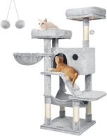 Feandrea Drapak dla Dużych Kotów 135 cm Szary Pluszowy z Hamakiem i Domkiem