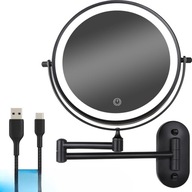 Lustro łazienkowe LED ładowane USB ramię, 1x + 5x, czarne, nieużywane