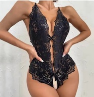 SEKSOWNA BIELIZNA EROTYCZNA SEXY BODY koronka czarna ZESTAW ROZMIAR M