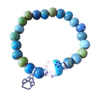 Ceramiczna bransoletka "Maneki Neko i Kocia Łapka" - turkusowo-zielona