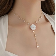 NASZYJNIK KOLIA KORALE KORALIKI RÓŻA ROSE VINTAGE OPADAJĄCA PERŁA ZŁOTO