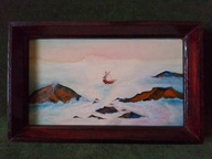 Łódka na wzburzonym morzu - ręcznie malowany obrazek olejny