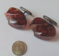 Antyk*srebrne spinki z bursztynami do mankietów srebro835. Używane