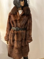 Futro z norek naturalne płaszcz szyte jak szynszyle brąz/karmel