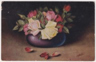 Róże kwiaty w Wazonie C. Ratzel 1919r. obieg do Katowic 582k