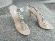 L. DAY nr 39-40 beżowe lakierowane sexy sandały na szpilce