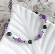 Bransoletka regulowana z ametystem, biżuteria z kamieni, prezent dla żony