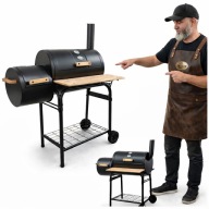 GRILL WĘGLOWY OGRODOWY BBQ SMOKER Z WĘDZARNIĄ TERMOMETR KOMIN DUŻY RUSZT