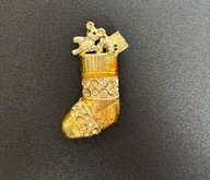 VINTAGE ŚWIĄTECZNA BROSZKA SKARPETA Z PREZENTAMI Z KRYSZTAŁKAMI LATA 50