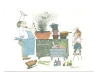 Pocztówka - Fiep Westendorp, Kucharz przy piecu, czyli Otje z tatą w kuchni