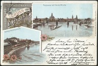 Gruss aus Dresden. Panorama mit Carola-Brücke - Moritz Zobel 1898 Litho