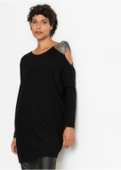 sweterek czarny z kokardą, z połyskującymi dżetami nowy ,markowy 40/42