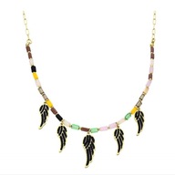 61781 Celebrytka złota stal chirurgiczna skrzydełka cyrkonie koraliki