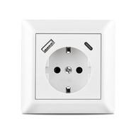 SASUDOSE Gniazdko USB Białe Podtynkowe Schuko z USB i Typ C 3.4A 32mm