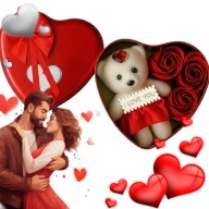 ROMANTYCZNY MIŚ Z RÓŻAMI W PUDEŁKU SERCU PREZENT NA WALENTYNKI DZIEŃ KOBIET