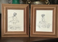 Oprawione szkice ołówkiem Steve'a O'Connella x2 misie baletnice WYDRUK ART