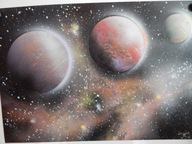 obraz plakat. Ręcznie malowany sprayem akryl. Układ Planetarny 33x48cm