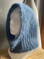 Balaclava z alpaki i merino komin czapka kaptur rękodzieło niebieska