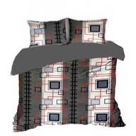 Pościel kora lux 160x200 + 2x70x80 zamek K 218 DUO Szara w kwadraty /grafit