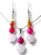 KRAG02 Komplet kolczyki zawieszka kamienie KWARC RÓŻOWY AGAT