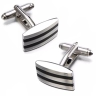 Spinki do mankietów koszuli srebrne czarne paski stylowe modne uniwersalne