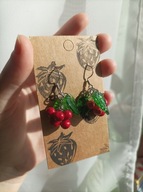 Kolczyki owocowe - brusznica - cottagecore, maksymalizm, stal nierdz.