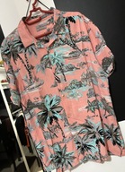 I Koszula hawajska TuMan pudrowy róż krajobraz wysp tropikalnych L