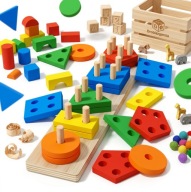 KLOCKI DREWNIANE UKŁADANKA LOGICZNO ZRĘCZNOŚCIOWA dla dzieci 2 lata +
