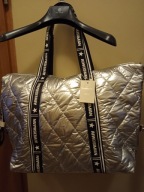 Torebka srebrna na ramię, miejska, pojemna, shopperka, pasek, listonoszka