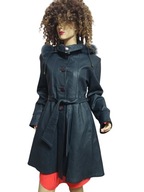 krótki płaszcz skórzany kaptur obszyty lisem 38/40